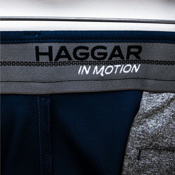 Haggar Chinos Men's 40X30 Pants Blue Stretch Straight Leg Wrinkle Free Polyester - Picture 3 of 13